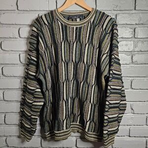 Protege Collection Mens Vintage 3D Texture Knit Sweater Earth Tone Abstract M